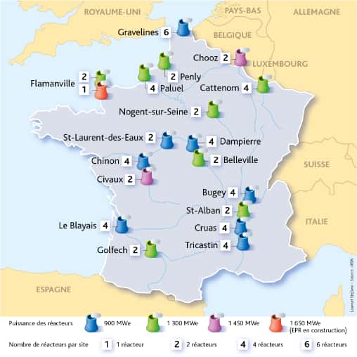 Carte des réacteurs nucléaires EDF en exploitation en 2022. © Institut de radioprotection et de sûreté nucléaire
