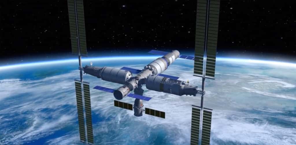Selon les documents de la NSFC, la recherche va se concentrer sur la création de composants légers pouvant être lancés séparément et assemblés dans l’espace. La future station spatiale chinoise, Tiangong, est d’ailleurs construite selon cette méthode avec des modules individuels raccordés en orbite basse. © CMSA