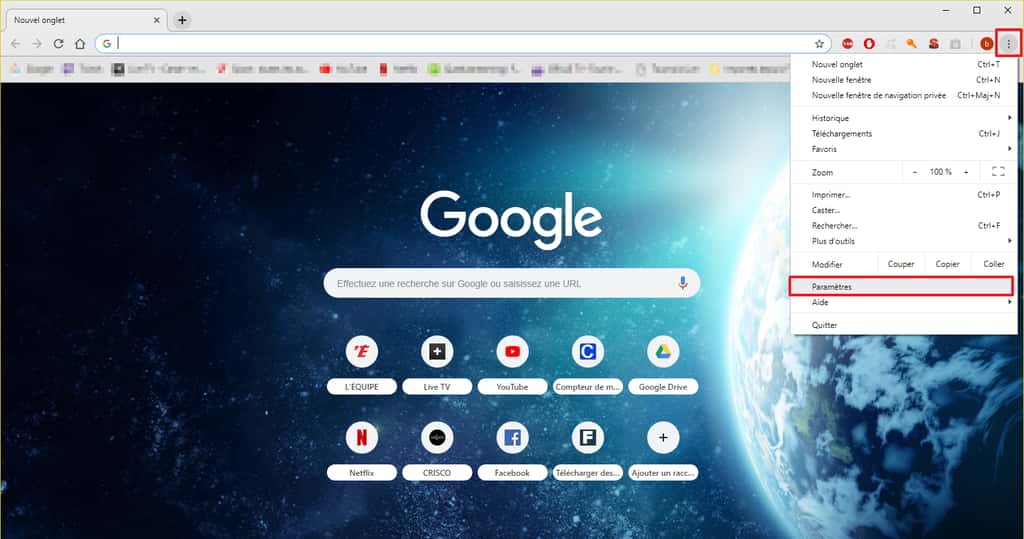 Cliquez sur l’icône « Personnaliser et contrôler Google Chrome » pour accéder aux paramètres. © Google