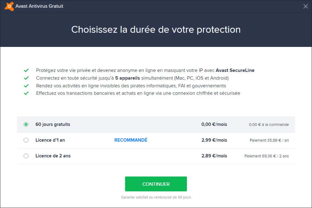 Certaines options sont payantes mais à l'essai au moins 30 jours. © Avast Software Certaines options sont payantes mais à l'essai au moins 30 jours. © Avast Software