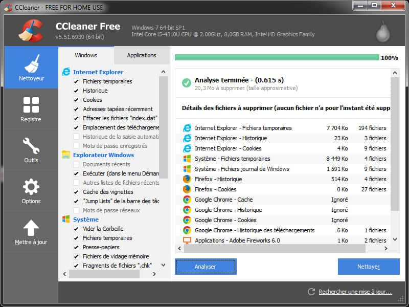 Ccleaner nettoie et optimise votre PC en éliminant tout ce qui est inutile. © Copyright 2005-2018 Piriform Ltd, Tous droits réservés 