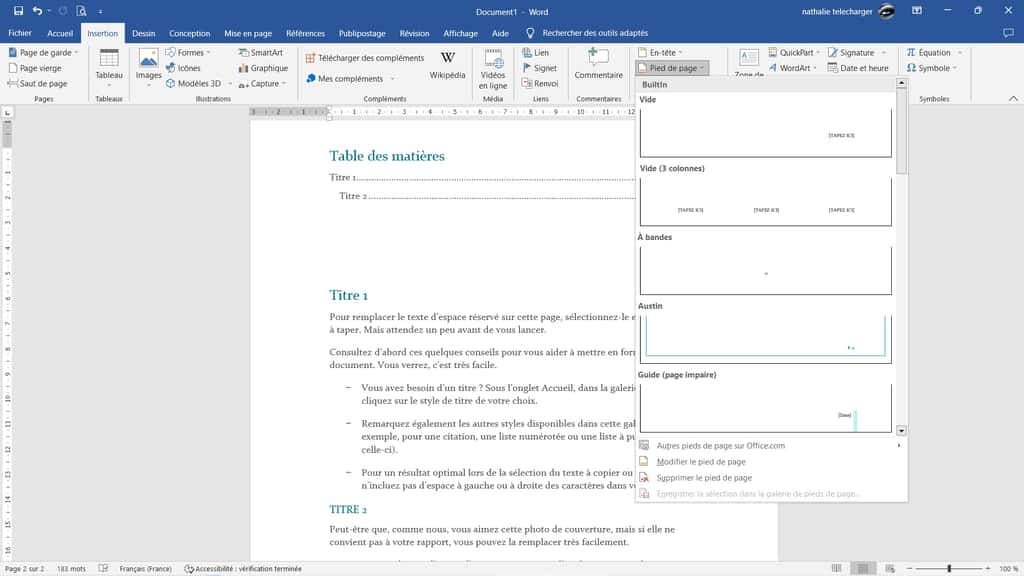 Ajoutez des éléments de mise en page dans votre document Word © Microsoft