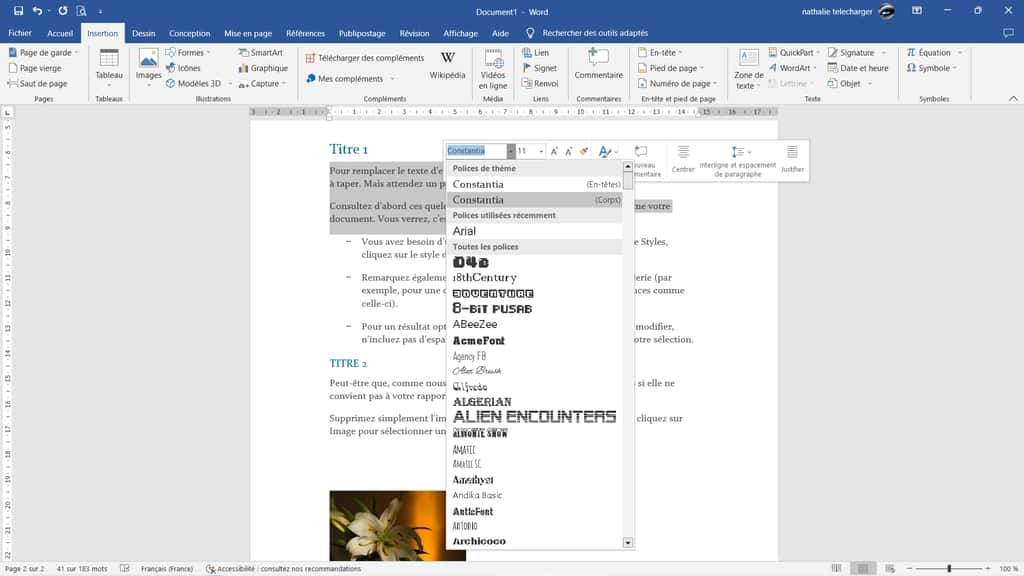 Soignez la typographie de votre document Word © Microsoft