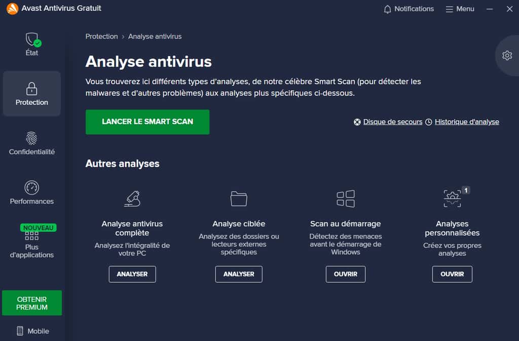 Analyse antivirus complète avec Avast Antivirus Gratuit © Avast Software