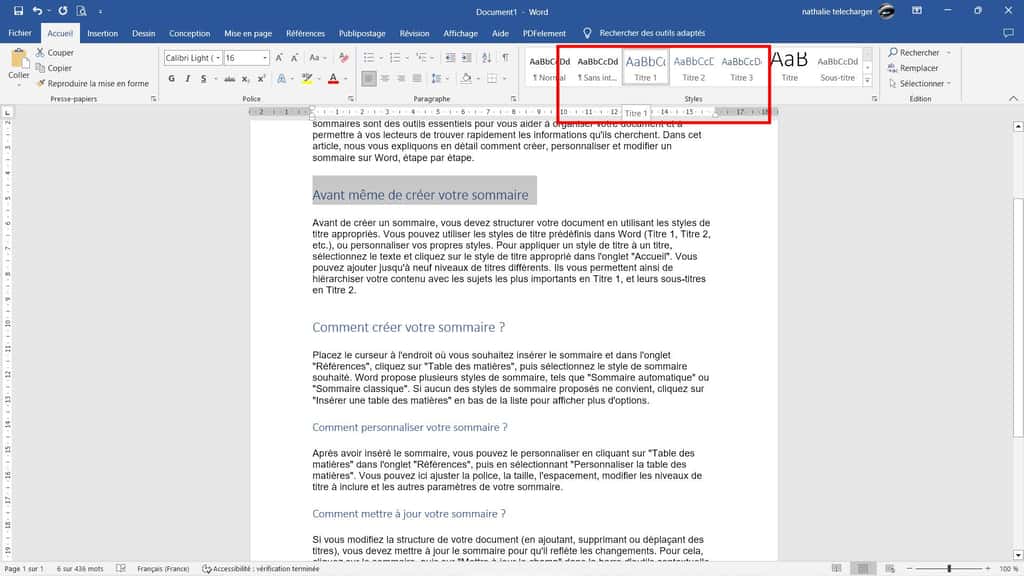 Structurer votre document Word avec des titres © Microsoft