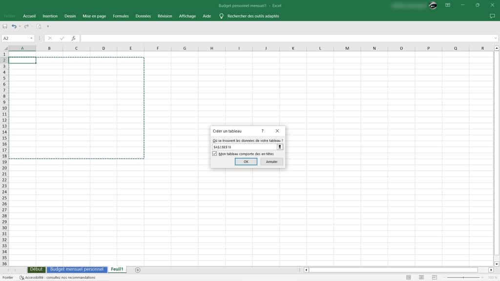 Créez un tableau simple dans Excel. © Microsoft