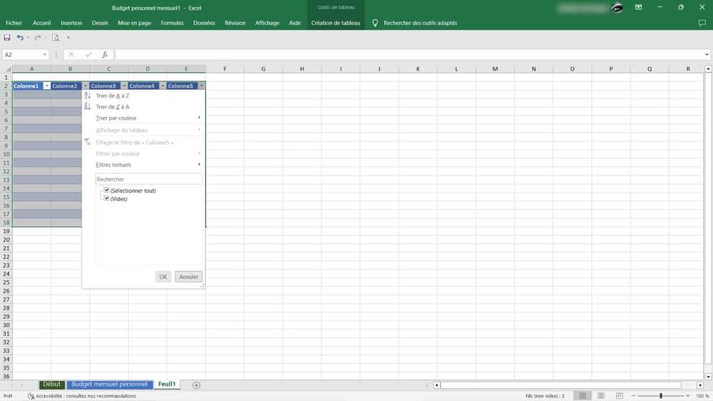 Personnalisez les en-têtes des colonnes avec Excel. © Microsoft