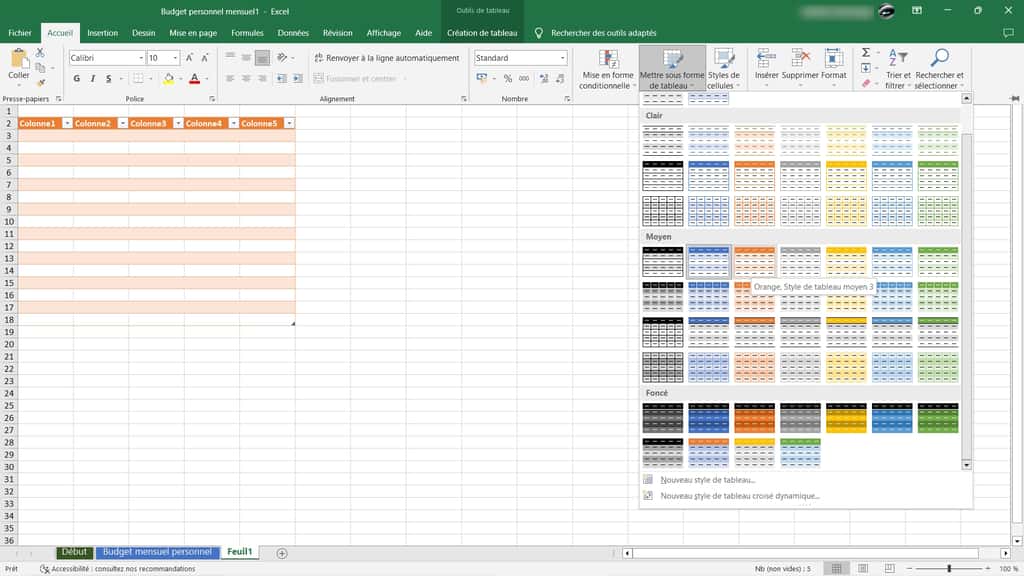 Personnalisez le style de votre tableau avec Excel. © Microsoft