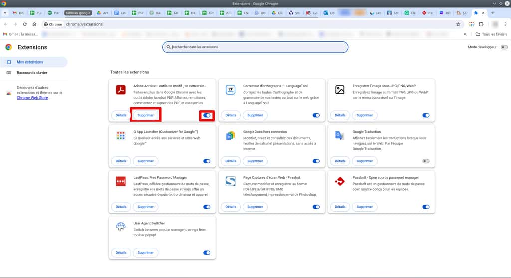 Supprimez les extensions inutiles et désactivez les autres. © Google