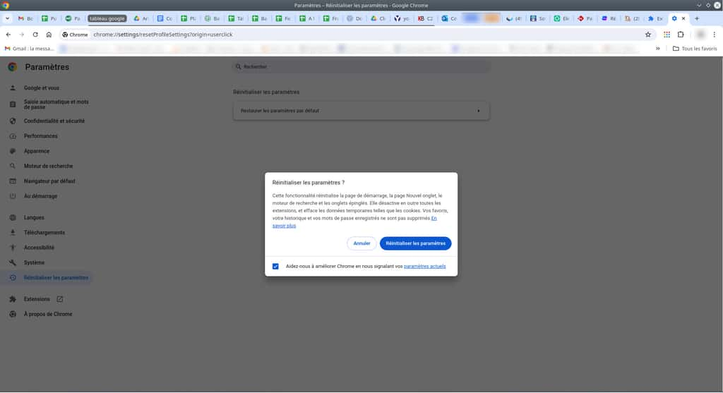 L’option pour restaurer Google Chrome se trouve en bas de la liste des paramètres. © Google