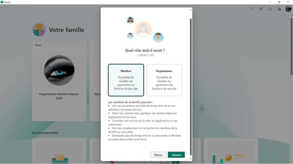 Créez un compte Membre pour chaque enfant du groupe familial dans Microsoft Family Safety© Microsoft