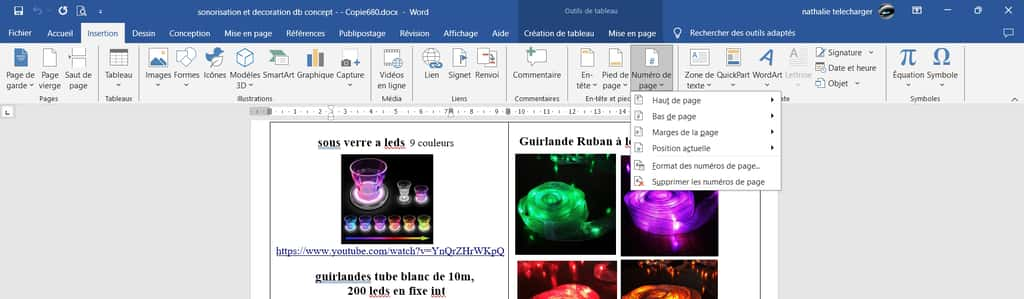 Accédez au menu de numérotation des pages dans Word © Microsoft