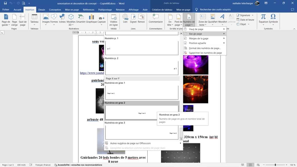 Choisissez le style de numérotation des pages dans Word © Microsoft