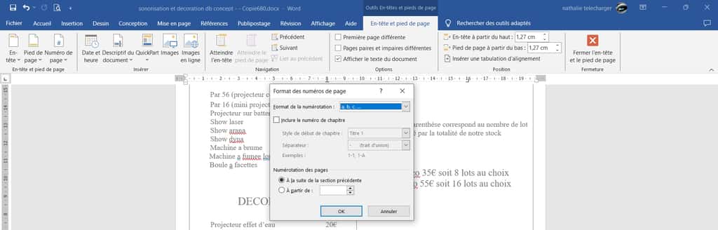 Changez le format de la numérotation des pages dans Word © Microsoft