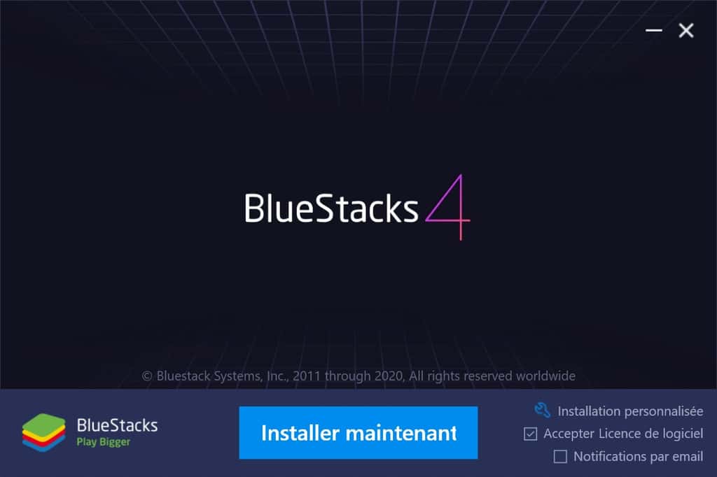 Page de démarrage de l’installateur Bluestacks. © Bluestacks Systems Inc.