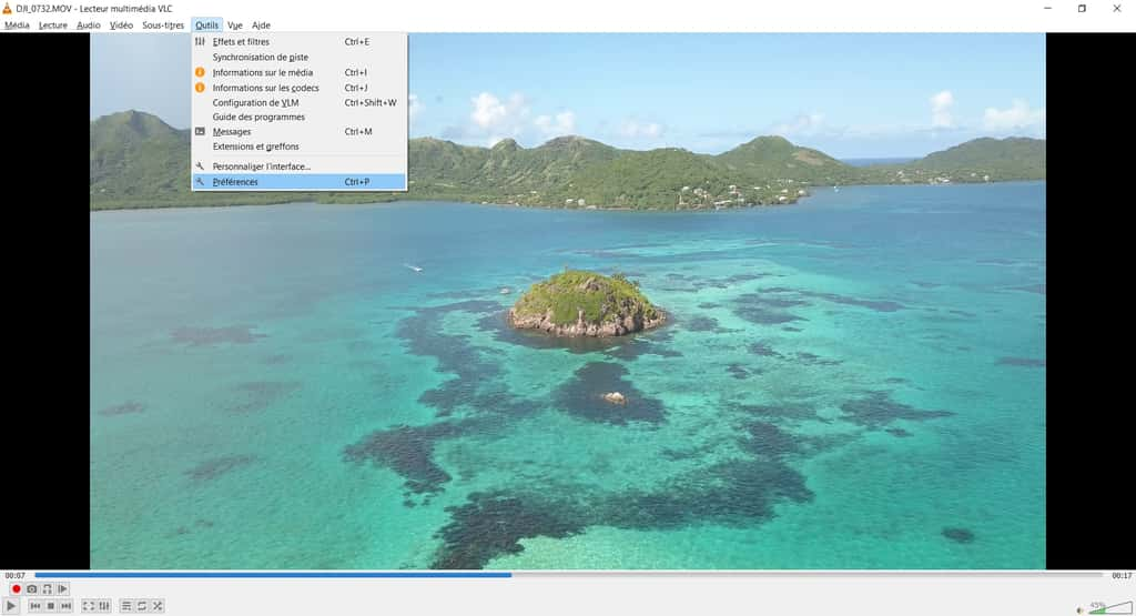 Ouverture des préférences, dans le menu « Outils ». © VLC Media Player