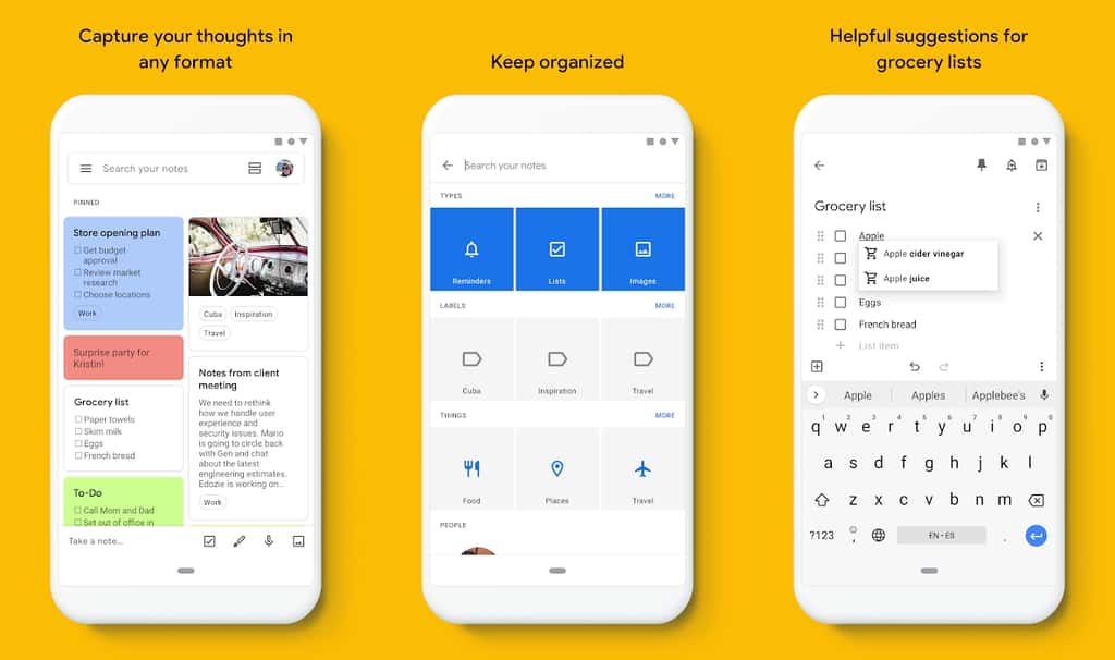 Google Keep est un gestionnaire de notes basique, mais on apprécie sa fonctionnalité de rappel basé sur une position géographique ! © Google