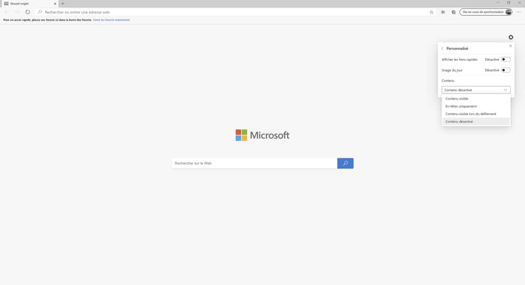 Création d’une page d’accueil minimaliste personnalisée. © Microsoft