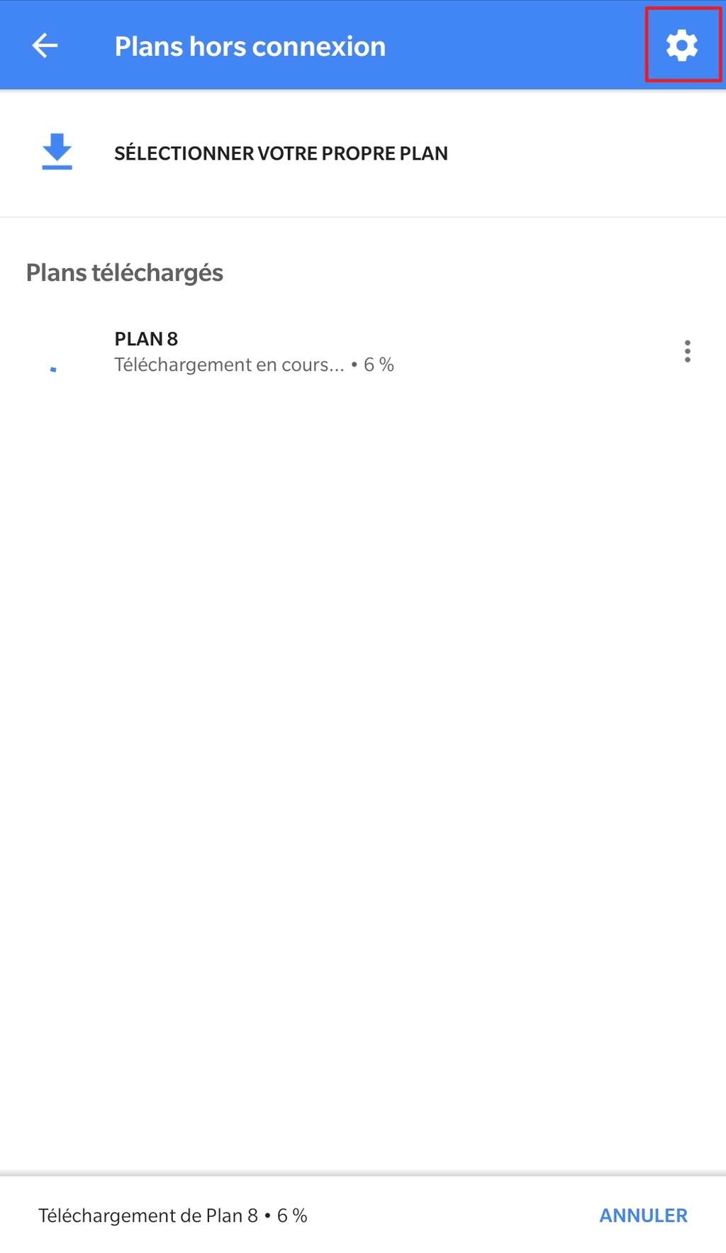Menu des plans hors connexion – sélection des paramètres. © Google Maps