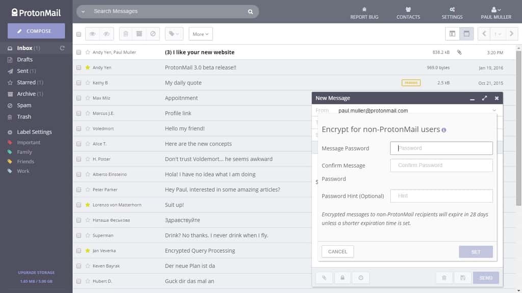 ProtonMail est un client e-mail permettant de chiffrer votre correspondance. © Proton Technologies AG.