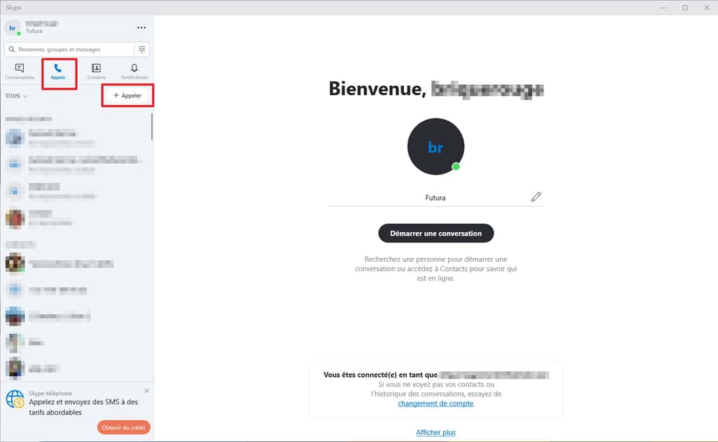 Il faut aller dans l’onglet « Appels » pour pouvoir débuter une conversation vocale de groupe. © Microsoft