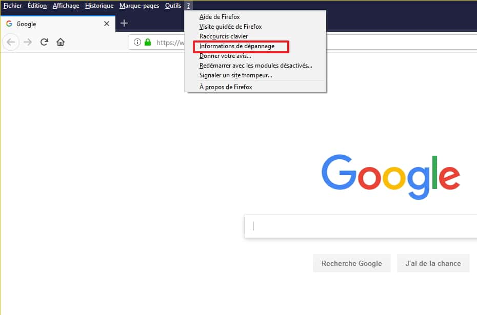 Les modules complémentaires se gèrent en cliquant sur « Informations de dépannage ». © Mozilla Foundation