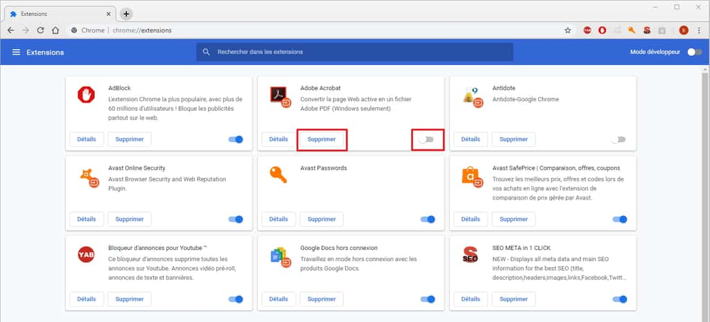 Supprimez les extensions inutiles et désactivez les autres. © Google