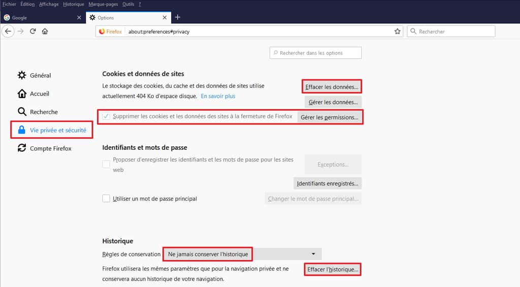 Il est possible de configurer Firefox de manière à ce qu’il supprime toutes les données à chaque fermeture. © Mozilla Foundation