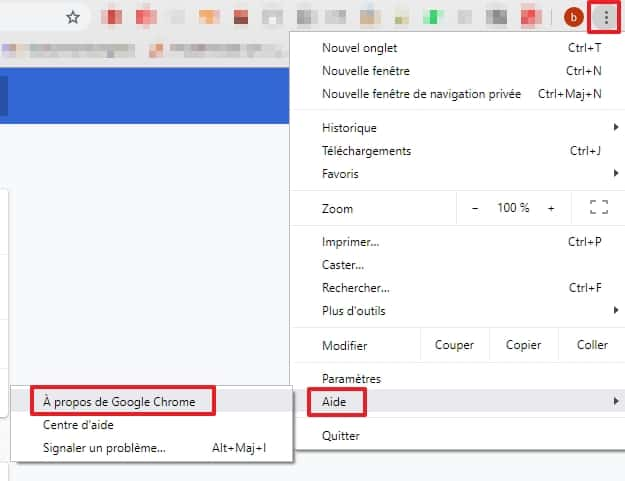 Cherchez « À propos de Google Chrome » dans le menu. © Google Inc.