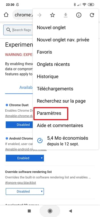 Accédez aux paramètres de Chrome. © Google Inc.