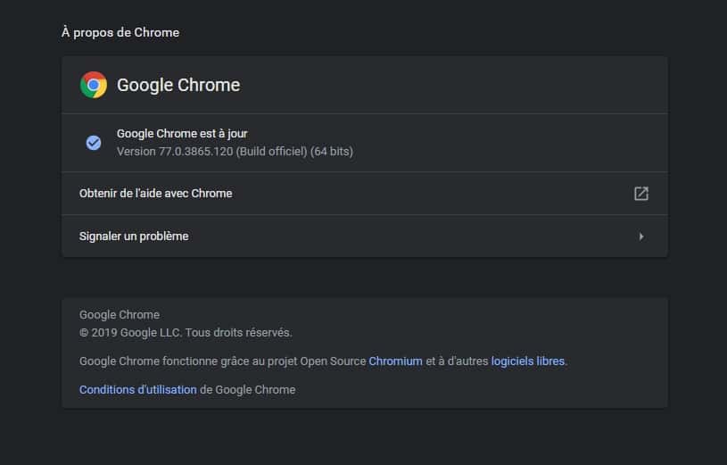 Le mode sombre de Chrome est désormais activé sur votre PC. © Google Inc.