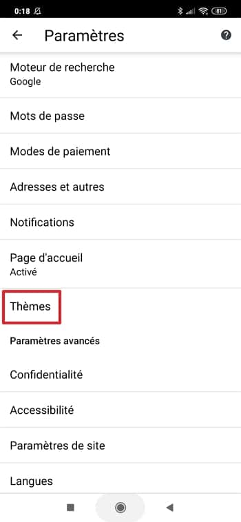 Appuyez sur « Thèmes ». © Google Inc.