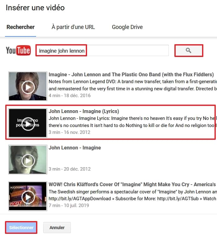 Cherchez sur YouTube le clip vidéo que vous désirez. © Google Inc.