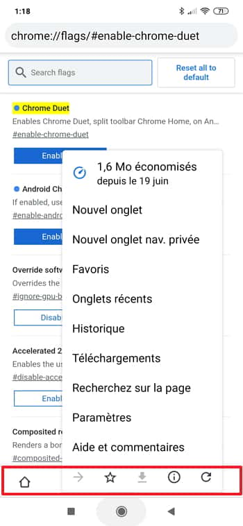 La barre de menu de Chrome est maintenant située dans la partie inférieure de l’écran. © Google