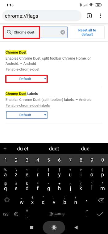 Cliquez sur le bouton « Default » de la fonction « Chrome Duet ». © Google