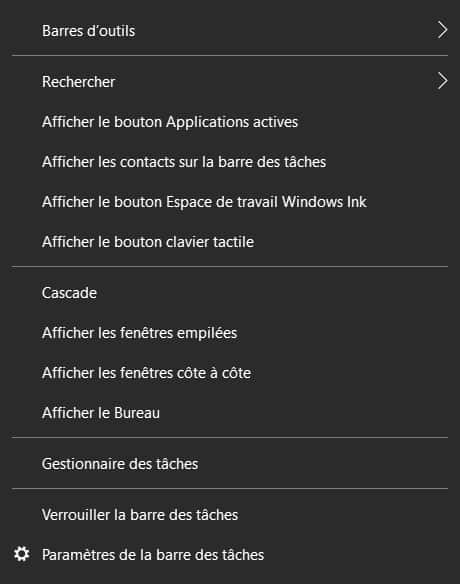 L’option liée à Cortana a disparu du menu de la barre des tâches. © Microsoft