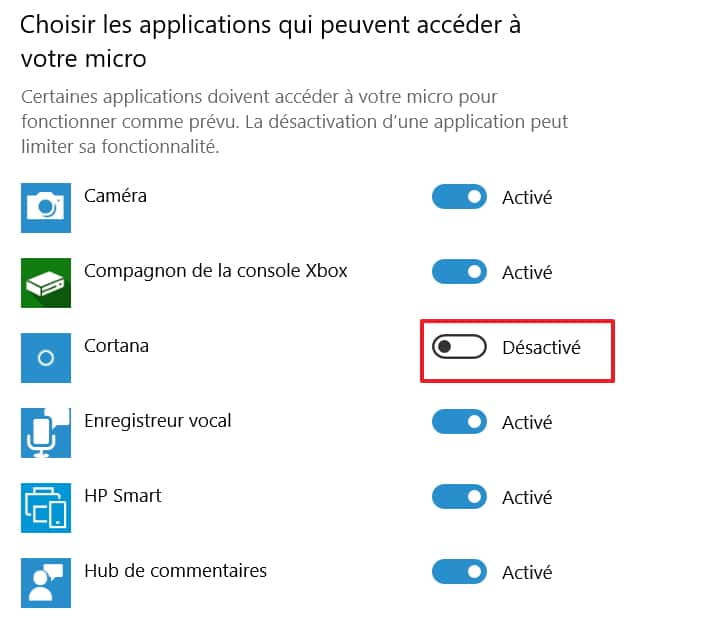 Consultez la liste des applications pouvant accéder à votre microphone et désactivez celles que vous voulez. © Microsoft