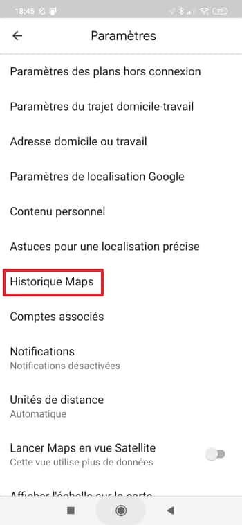 Appuyez sur « Historique Maps » dans les paramètres de Google Maps. © Google Inc.