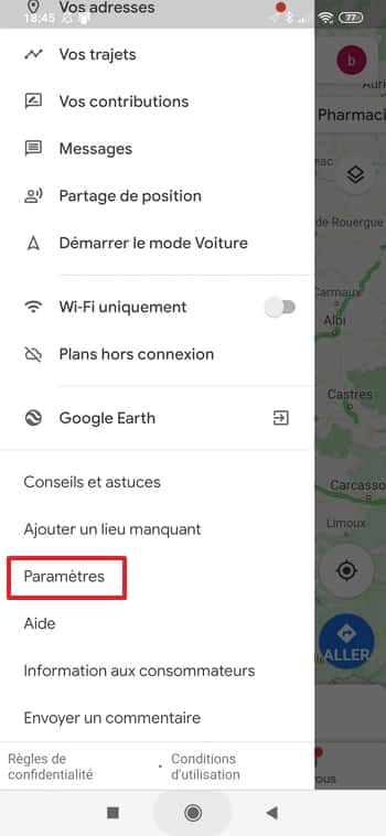Rendez-vous dans les paramètres de Google Maps. © Google Inc.