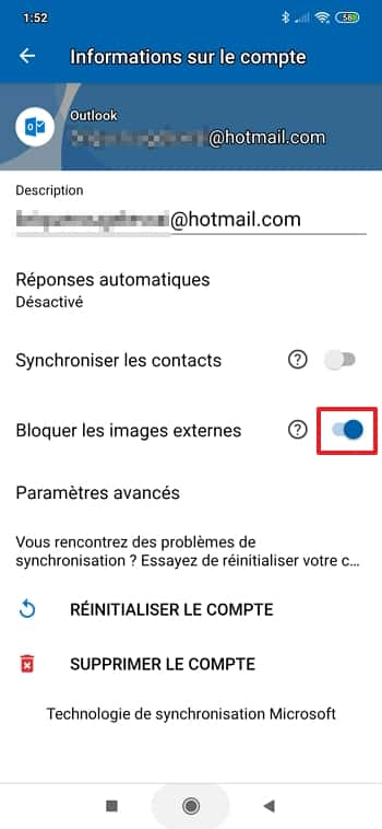 Activez le blocage des images externes. © Microsoft