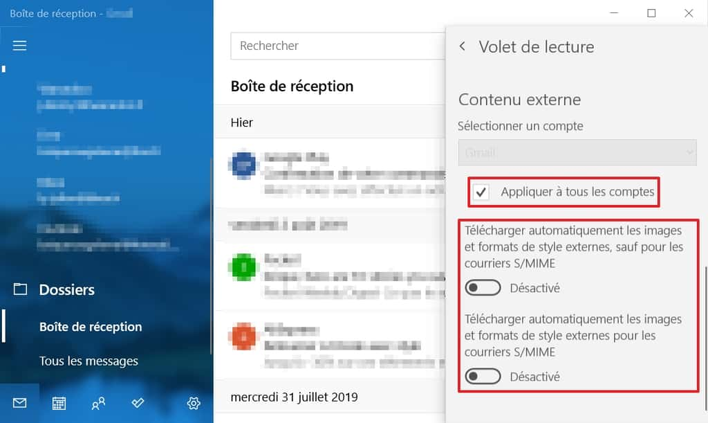 Placez le curseur des options de téléchargement automatique sur « Désactivé », puis cochez la case « Appliquer à tous les comptes » si vous utilisez plusieurs comptes de messagerie. © Microsoft