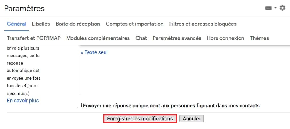 Cliquez sur le bouton « Enregistrer les modifications ». © Google Inc.