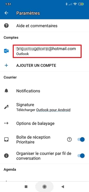 Appuyez sur le compte sur lequel vous souhaitez faire des modifications. © Microsoft