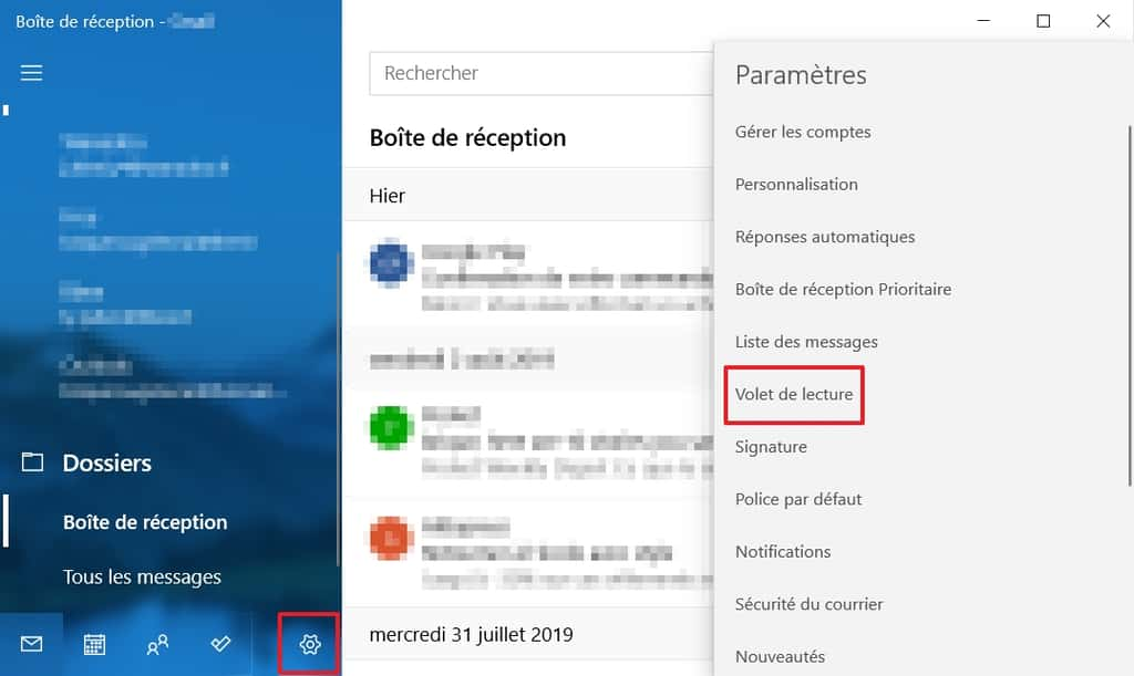 Rendez-vous dans les paramètres, et plus spécifiquement dans « Volet de lecture ». © Microsoft