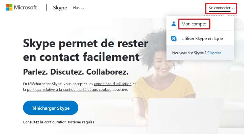 Allez sur la page d’accueil de Skype pour vous identifier. © Microsoft