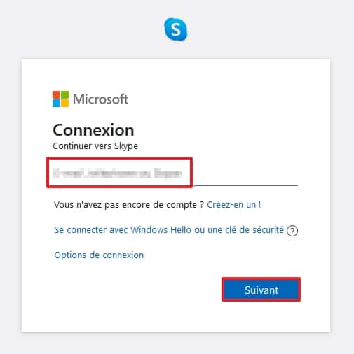 Rentrez vos identifiants Skype. © Microsoft
