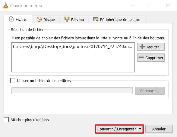 Cliquez sur « Convertir / Enregistrer ». © VideoLAN Organization