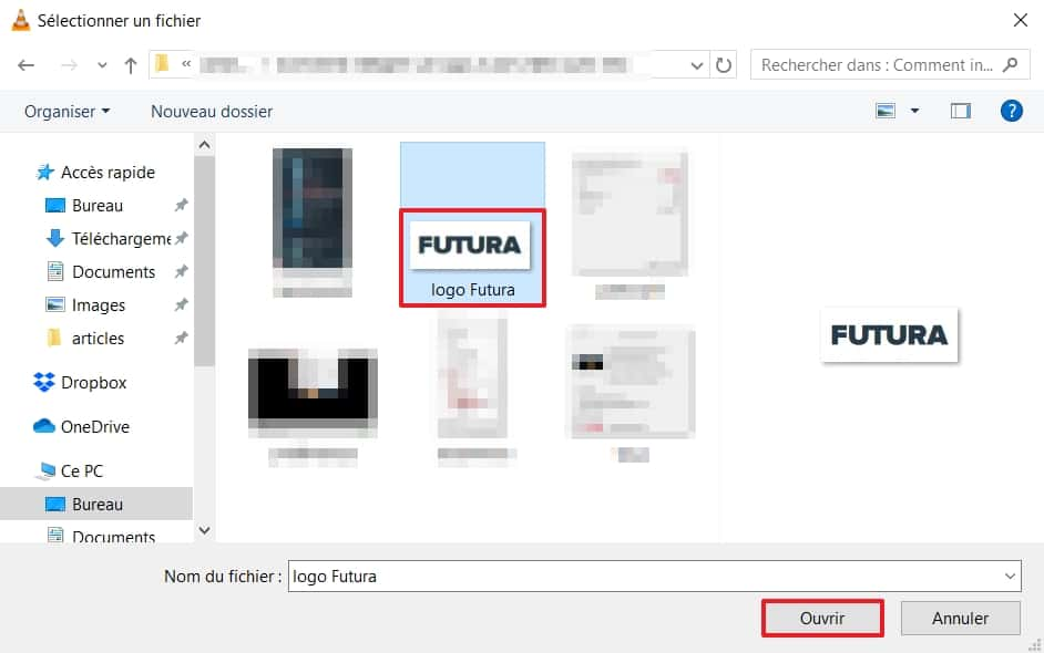 Sélectionnez un logo et cliquez sur « Ouvrir ». © VideoLAN Organization
