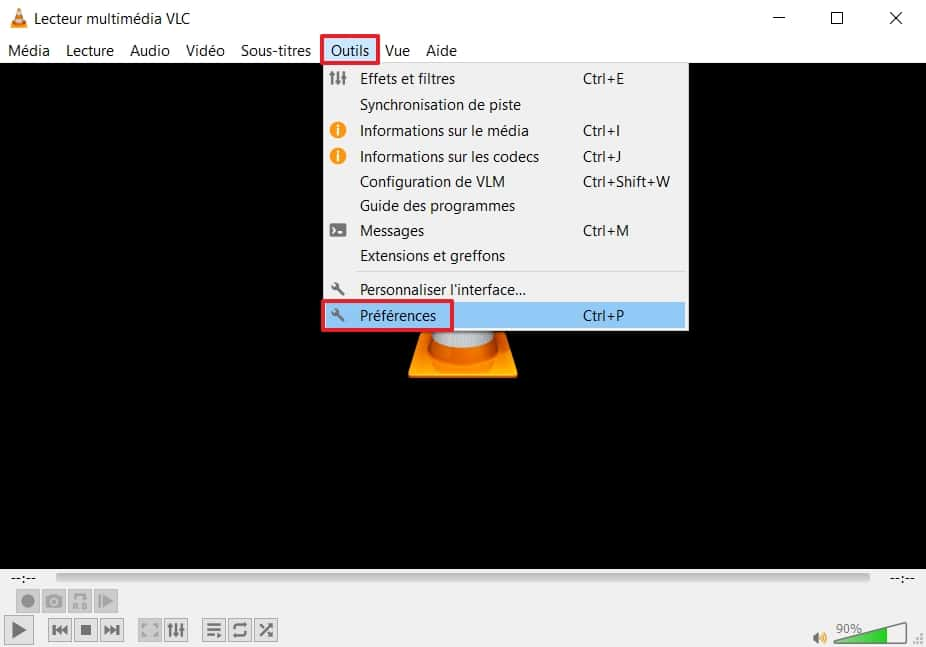 Cliquez sur « Outils », puis sur « Préférences ». © VideoLAN Organization