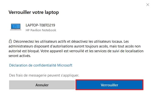 Cliquez une fois encore sur « Verrouiller ». © Microsoft